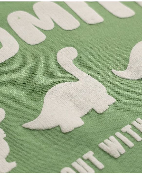 Babyhug Heavy Gauge 100% Cotton Terry Knit Full Sleeves Sweatshirts With Dinosaur and Text Print Pack of 2 - White & Green