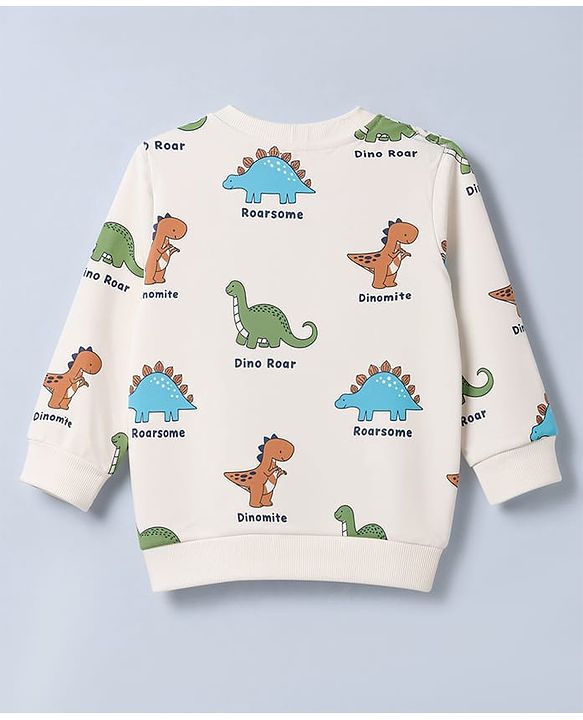 Babyhug Heavy Gauge 100% Cotton Terry Knit Full Sleeves Sweatshirts With Dinosaur and Text Print Pack of 2 - White & Green