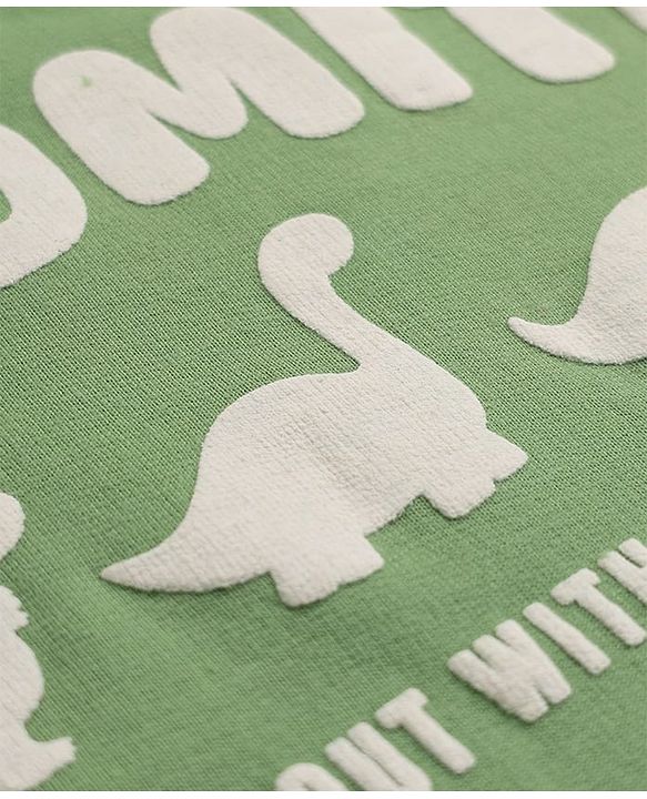 Babyhug Heavy Gauge 100% Cotton Terry Knit Full Sleeves Sweatshirts With Dinosaur and Text Print Pack of 2 - White & Green