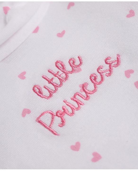 Babyhug Cotton Knit Winter T-Shirt with Full Sleeves, Little Princess Embroidery and Hearts Print in White