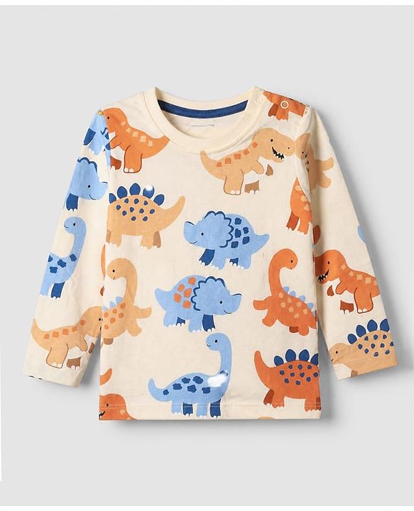 Babyhug 100% Cotton Knit Full Sleeves T-Shirts With Animal Print Pack of 3 in Navy Blue Peach