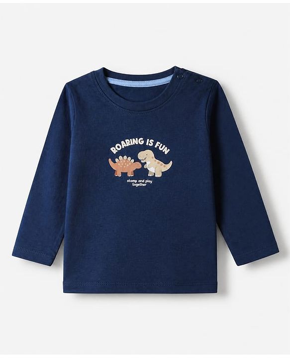 Babyhug 100% Cotton Knit Full Sleeves T-Shirts With Animal Print Pack of 3 in Navy Blue Peach