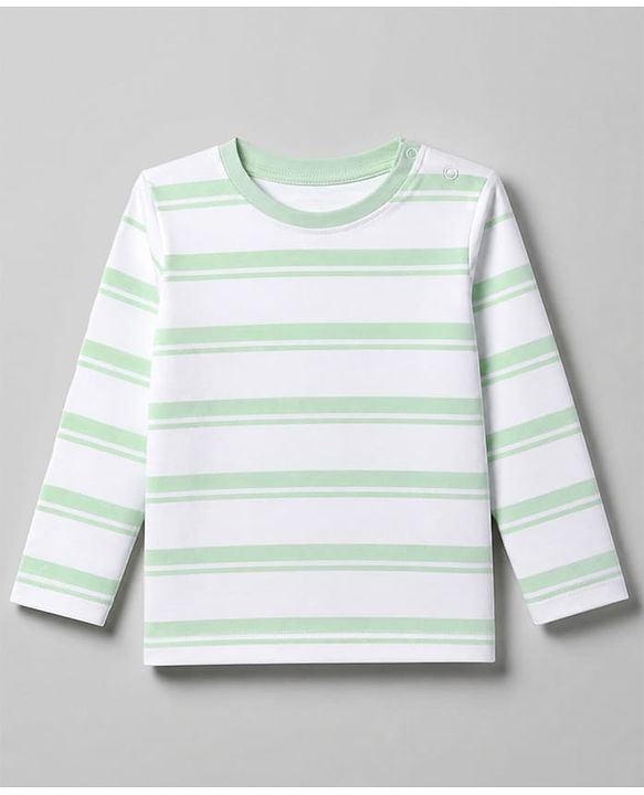 Babyhug 100% Cotton Knit Full Sleeves Striped T-Shirts with Elephant Trees Print Pack of 3 - White & Offwhite