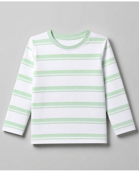 Babyhug 100% Cotton Knit Full Sleeves Striped T-Shirts with Elephant Trees Print Pack of 3 - White & Offwhite