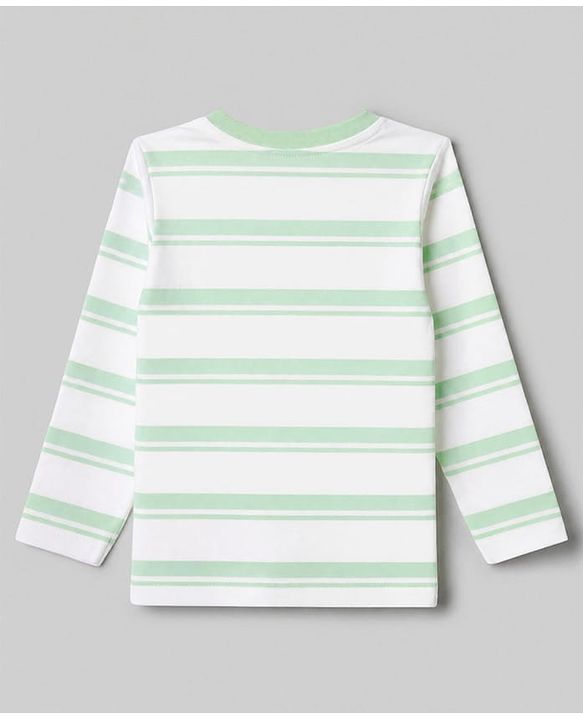 Babyhug 100% Cotton Knit Full Sleeves Striped T-Shirts with Elephant Trees Print Pack of 3 - White & Offwhite