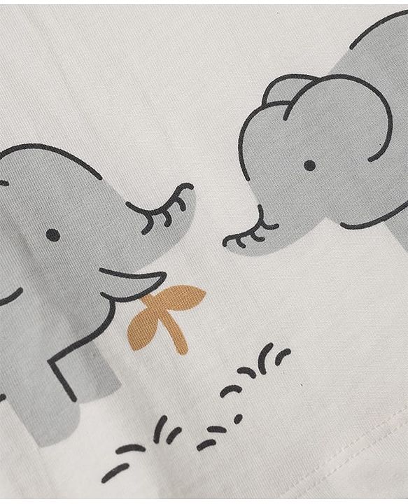 Babyhug 100% Cotton Knit Full Sleeves Striped T-Shirts with Elephant Trees Print Pack of 3 - White & Offwhite