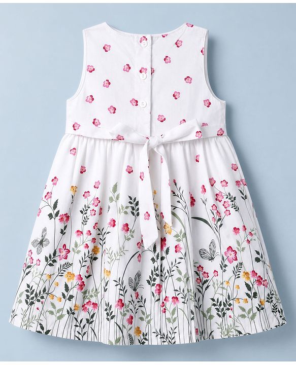 Babyhug Poplin Woven Frock and Full Sleeve Shrug with Floral Print - White & Pink