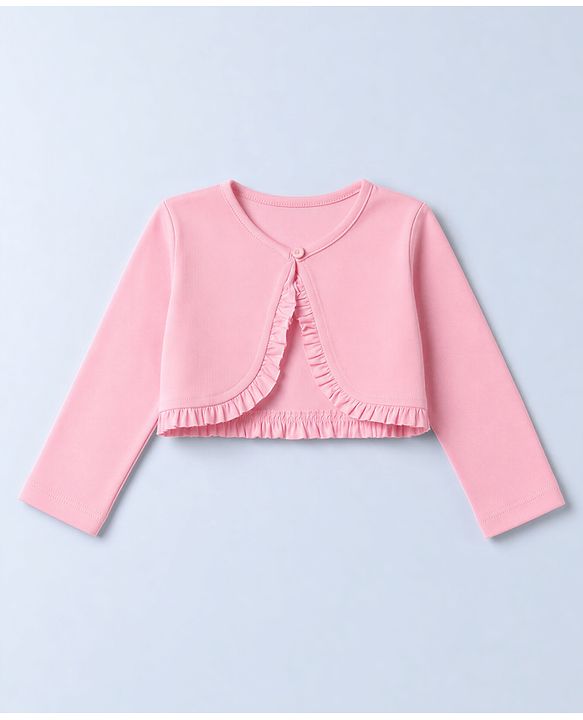 Babyhug Poplin Woven Frock and Full Sleeve Shrug with Floral Print - White & Pink