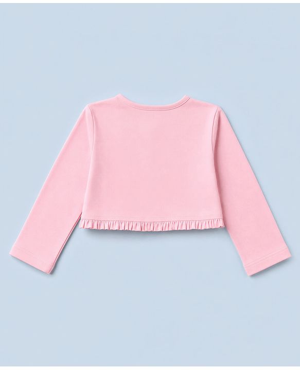 Babyhug Poplin Woven Frock and Full Sleeve Shrug with Floral Print - White & Pink