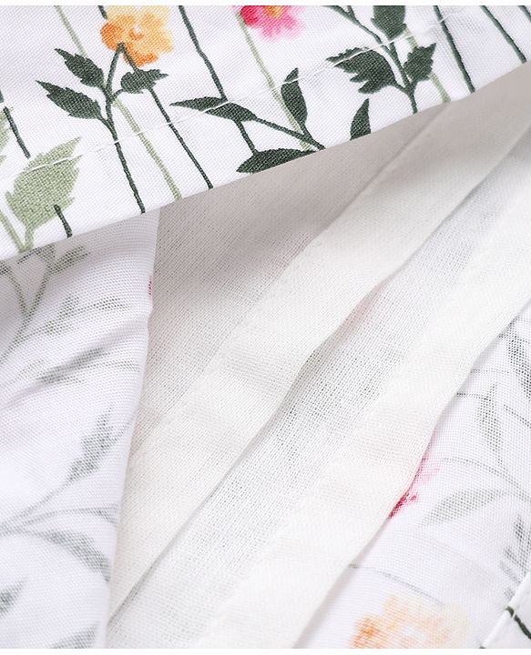 Babyhug Poplin Woven Frock and Full Sleeve Shrug with Floral Print - White & Pink