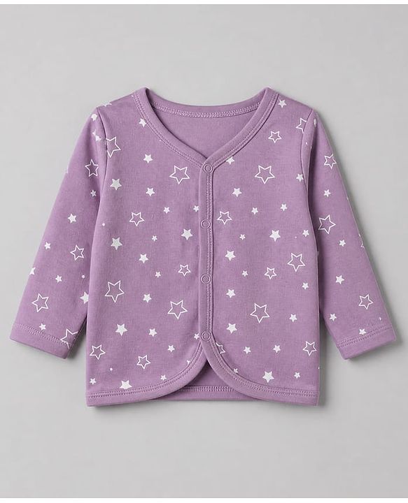 Babyhug 100% Cotton Interlock Knit Full Sleeves Jhablas with Bear & Star Print Pack of 3 - Purple White & Peach
