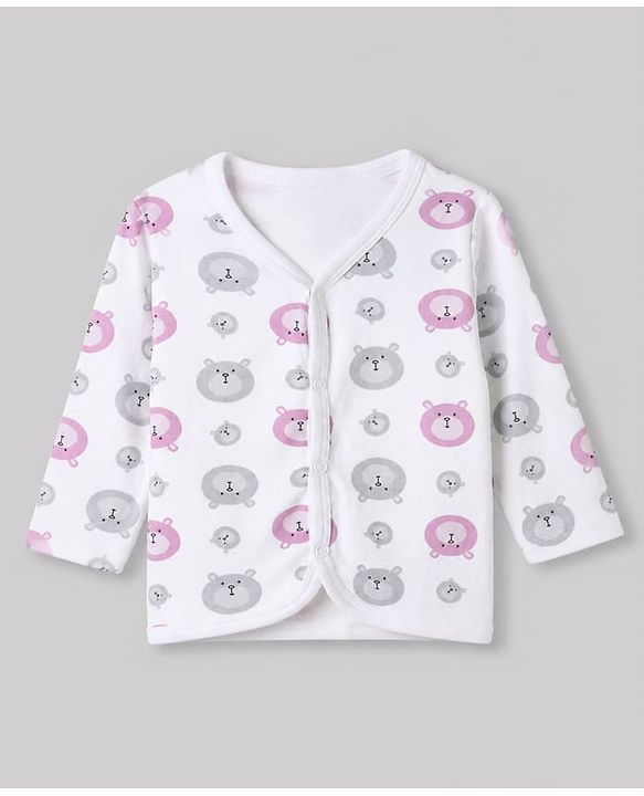 Babyhug 100% Cotton Interlock Knit Full Sleeves Jhablas with Bear & Star Print Pack of 3 - Purple White & Peach