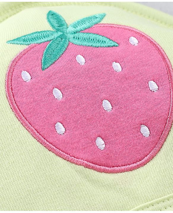 Babyhug Terry 100% Cotton Knit Hooded Towel With Embroidered Strawberry L 74.5 x B 77 cm - Light Green