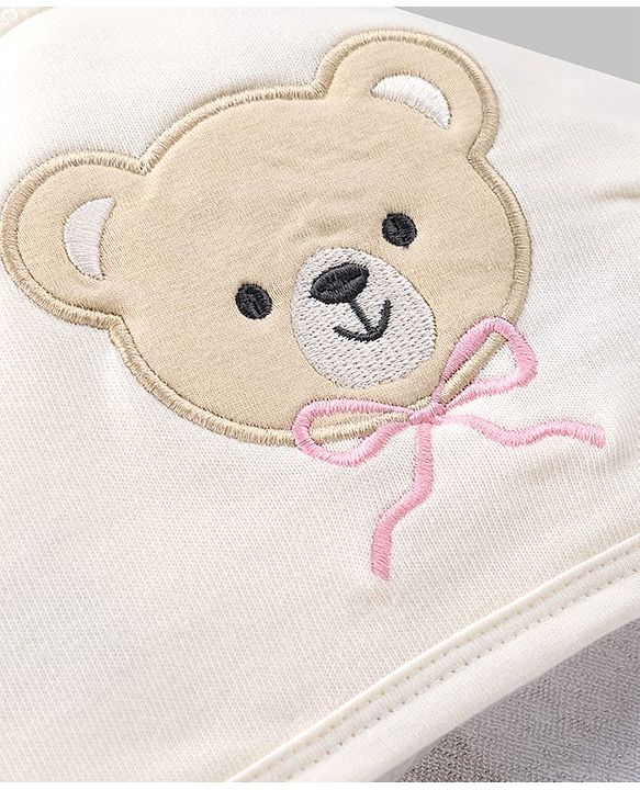 Babyhug Terry 100% Cotton Knit Hooded Towel With Embroidered Teddy Bear L 78 x B 74 cm - White