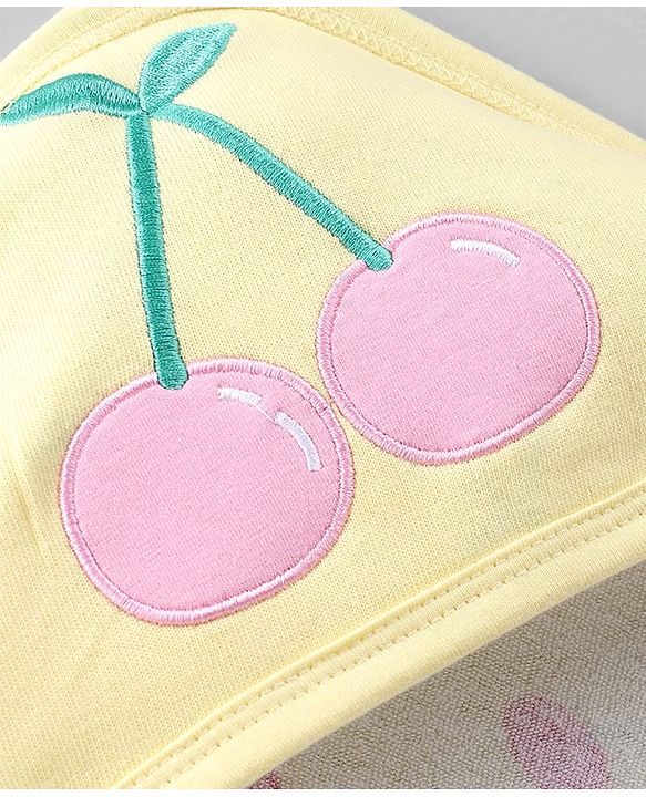 Babyhug Terry 100% Cotton Knit Hooded Towel With Embroidered Cherry L 79 x B 75 cm - Lemon