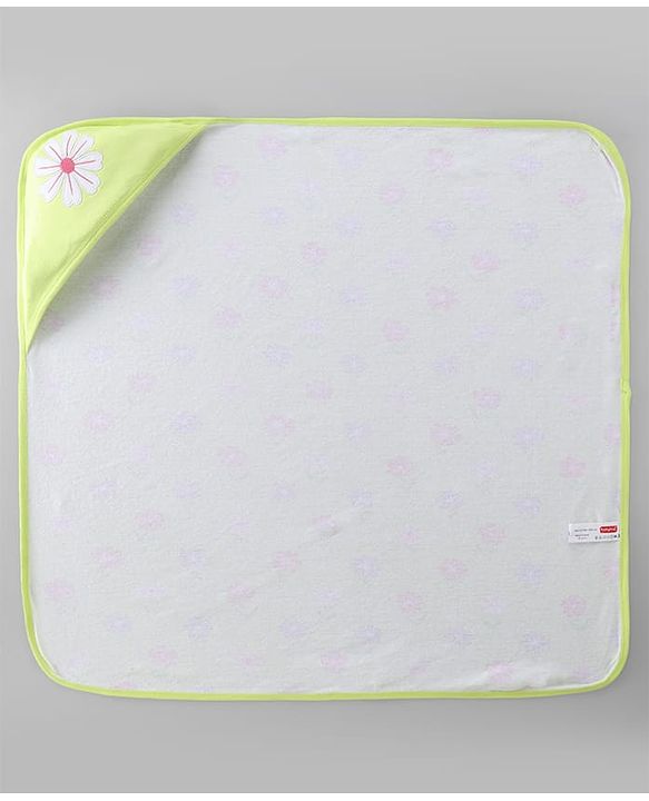 Babyhug Terry 100% Cotton Knit Hooded Towel With Embroidered Floral L 79 x B 75 cm - Light Green