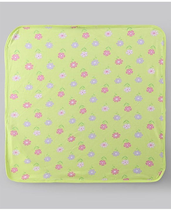 Babyhug Terry 100% Cotton Knit Hooded Towel With Embroidered Floral L 79 x B 75 cm - Light Green