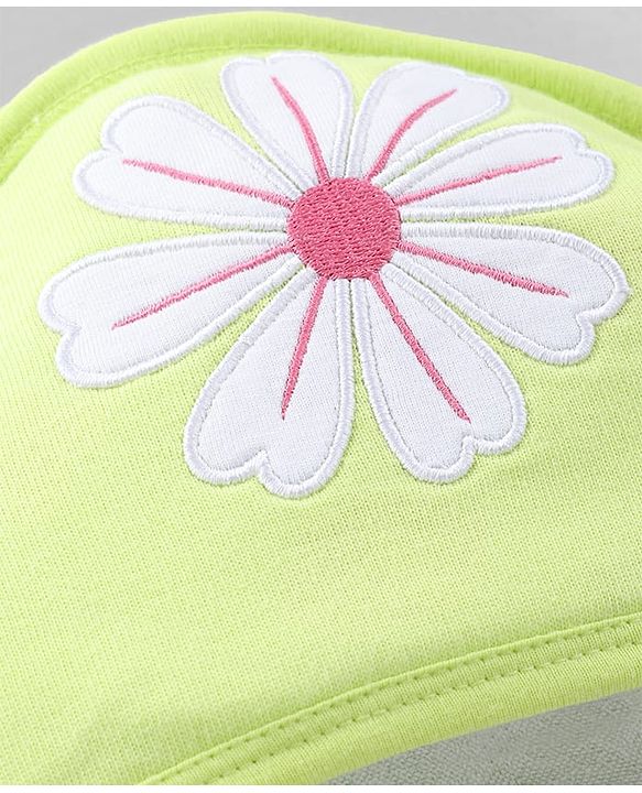 Babyhug Terry 100% Cotton Knit Hooded Towel With Embroidered Floral L 79 x B 75 cm - Light Green