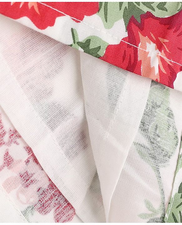 Babyhug Poplin Woven Sleeveless Frock with Jacket and Floral Print - White & Red
