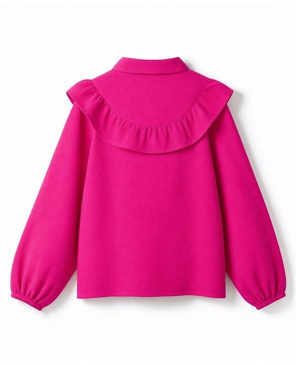 Pine Kids Woven Tops with Full Sleeves and Ruffled Detail - Dark Pink