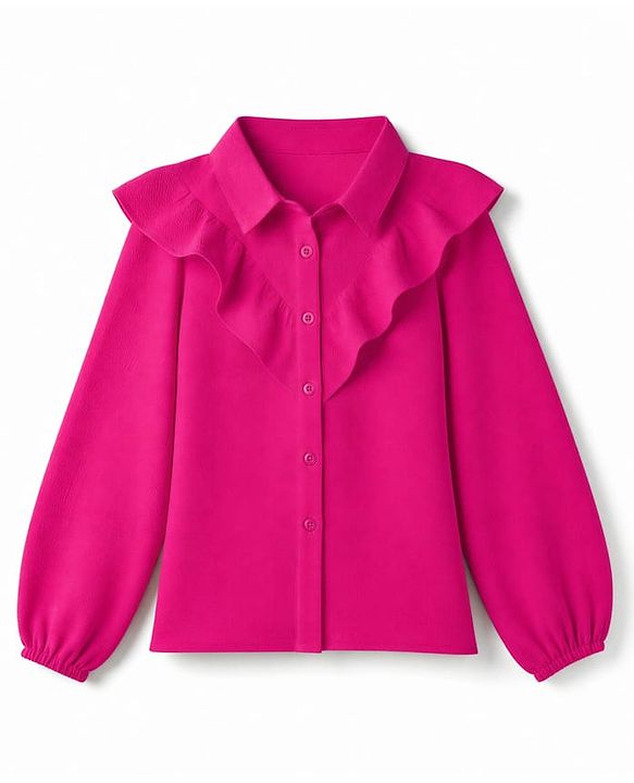 Pine Kids Woven Tops with Full Sleeves and Ruffled Detail - Dark Pink