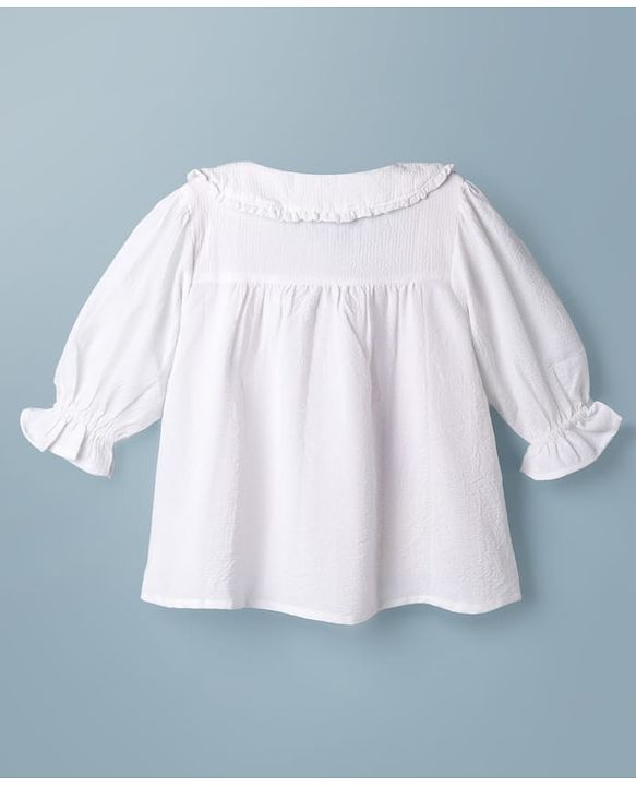 Pine Kids Woven Full Sleeves and Frill Cuffs Solid Colour Top with Peter Pan Collar - White