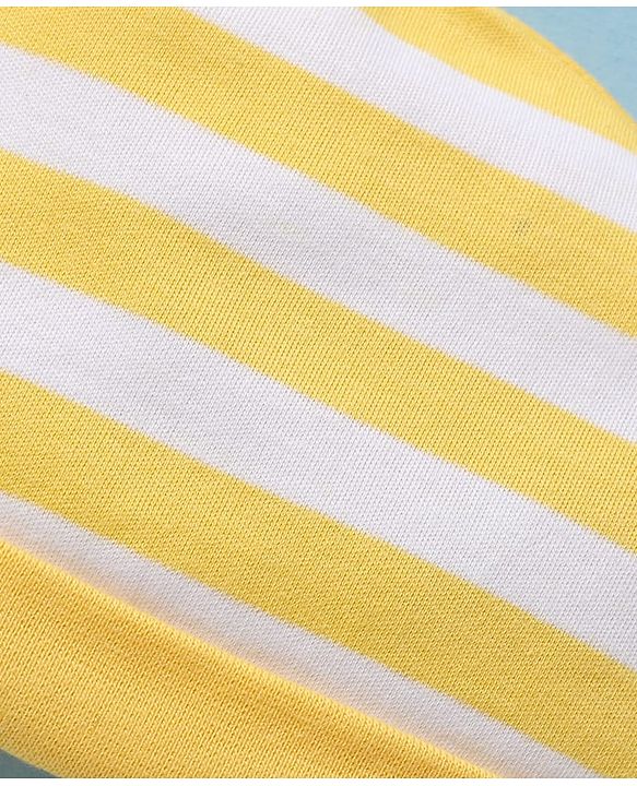 Babyhug 100% Cotton Interlock Knit Striped Cap Mittens & Booties Yellow - Diameter 9.5 cm