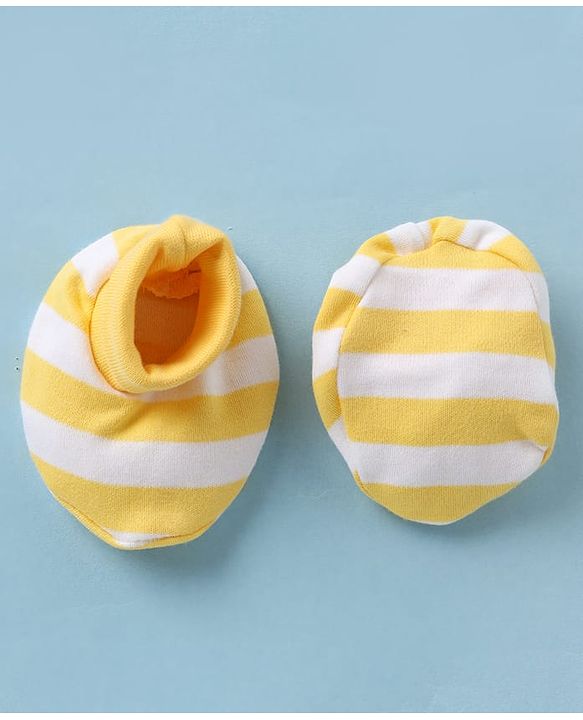 Babyhug 100% Cotton Interlock Knit Striped Cap Mittens & Booties Yellow - Diameter 9.5 cm