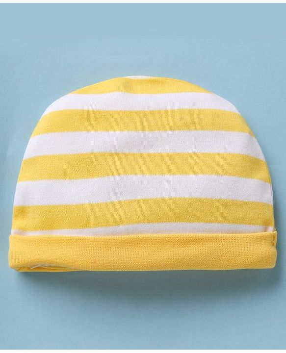Babyhug 100% Cotton Interlock Knit Striped Cap Mittens & Booties Yellow - Diameter 9.5 cm