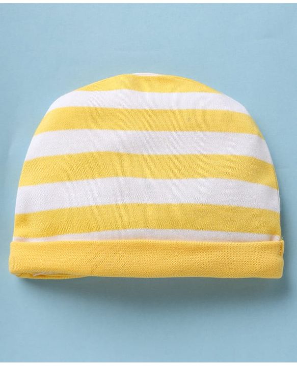 Babyhug 100% Cotton Interlock Knit Striped Cap Mittens & Booties Yellow - Diameter 9.5 cm