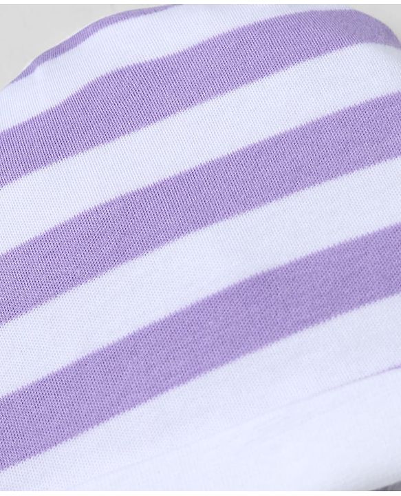Babyhug 100% Cotton Interlock Knit Striped Cap, Mitten & Booties - Purple
