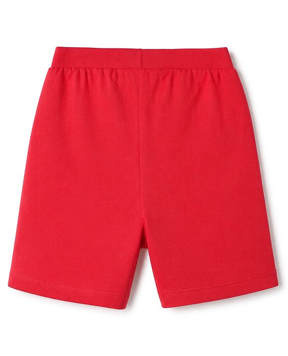 Babyhug 100% Cotton Single Jersey Cotton Knit Mid Thigh Shorts With Vehicle Print Pack of 3 - Blue, Green & Red