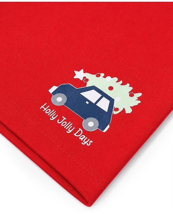 Babyhug 100% Cotton Single Jersey Cotton Knit Mid Thigh Shorts With Vehicle Print Pack of 3 - Blue, Green & Red