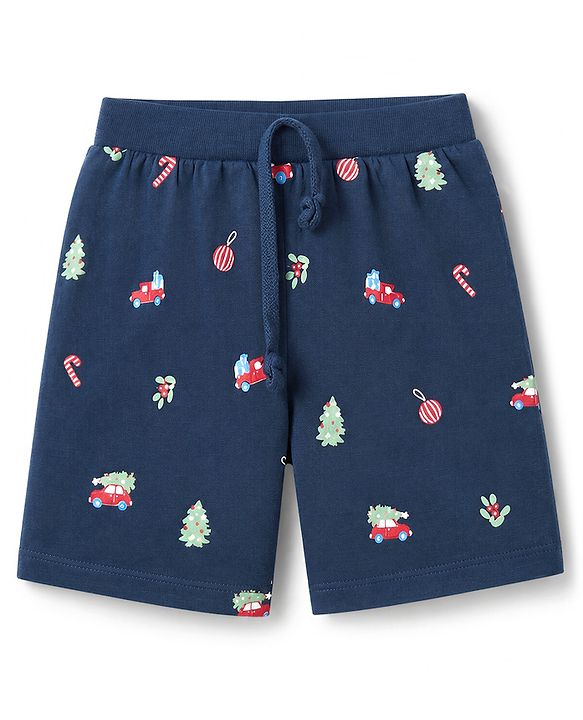 Babyhug 100% Cotton Single Jersey Cotton Knit Mid Thigh Shorts With Vehicle Print Pack of 3 - Blue, Green & Red