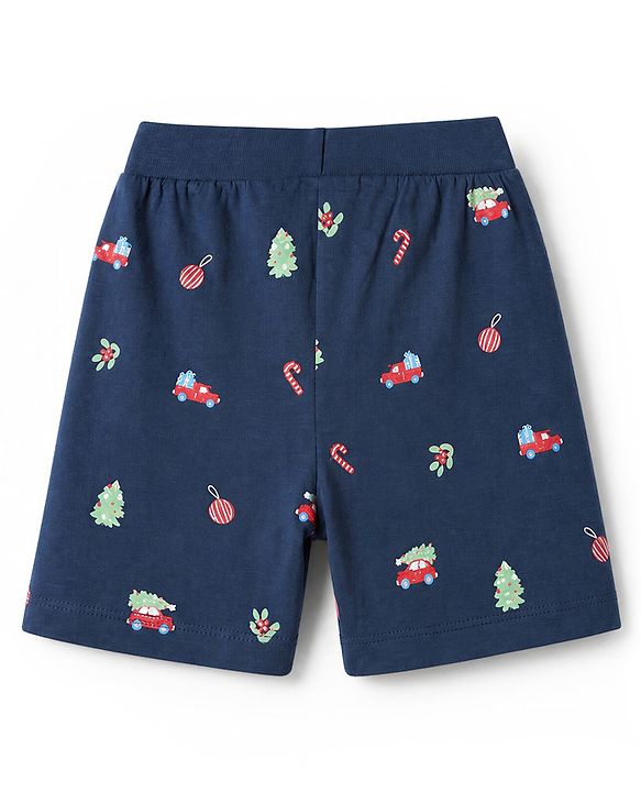 Babyhug 100% Cotton Single Jersey Cotton Knit Mid Thigh Shorts With Vehicle Print Pack of 3 - Blue, Green & Red