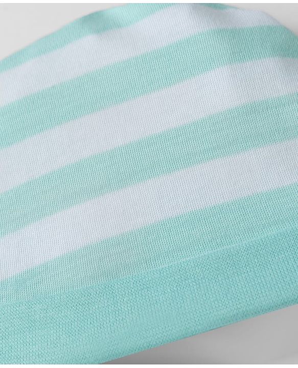 Babyhug 100% Cotton Interlock Knit Striped Cap Mittens & Booties Aqua Blue - Diameter 16.5 cm