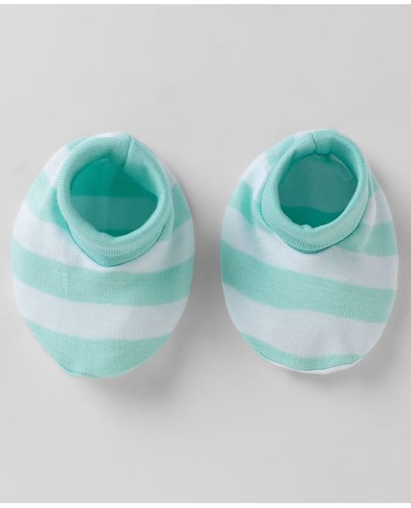 Babyhug 100% Cotton Interlock Knit Striped Cap Mittens & Booties Aqua Blue - Diameter 16.5 cm