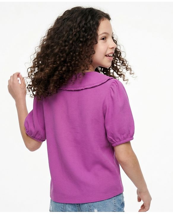 Pine Kids Cotton Woven Half Sleeves Solid Top with Puffed Sleeve - Purple