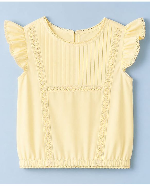 Pine Kids Cotton Poplin Woven Sleeveless Top with Lace Detailing - Yellow