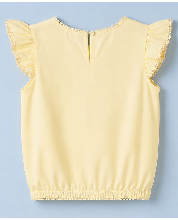 Pine Kids Cotton Poplin Woven Sleeveless Top with Lace Detailing - Yellow
