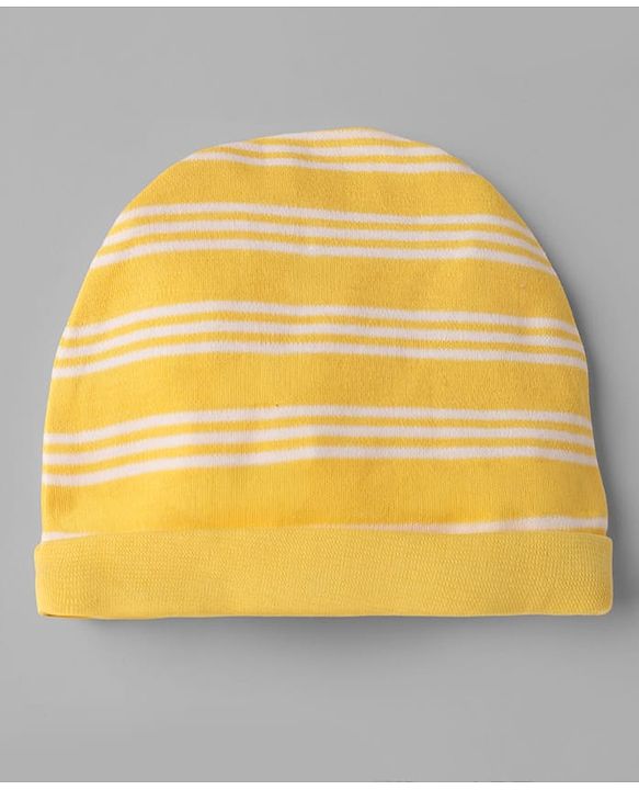 Babyhug 100% Cotton Interlock Knit Cap, Mitten & Booties In Yellow - Diameter 10.5 cm