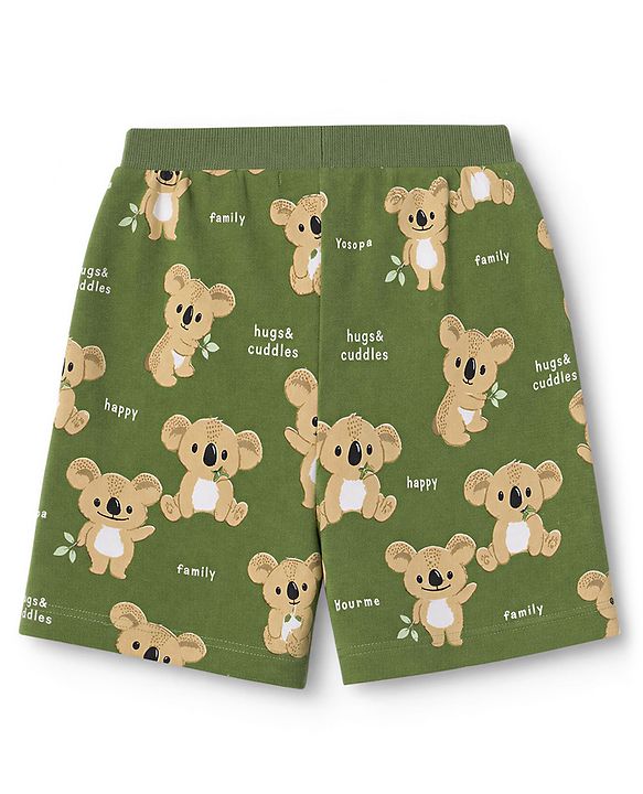 Babyhug 100% Cotton Single Jersey Cotton Knit Mid Thigh Shorts With Bear Print Pack of 3 - Green, White & Cream