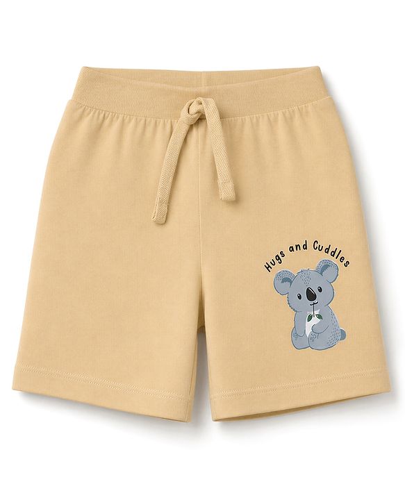 Babyhug 100% Cotton Single Jersey Cotton Knit Mid Thigh Shorts With Bear Print Pack of 3 - Green, White & Cream