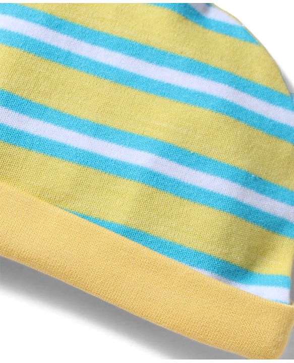 Babyhug 100% Cotton Interlock Knit Cap , Mittens & Booties with Stripes Olive Green - Diameter 16 cm