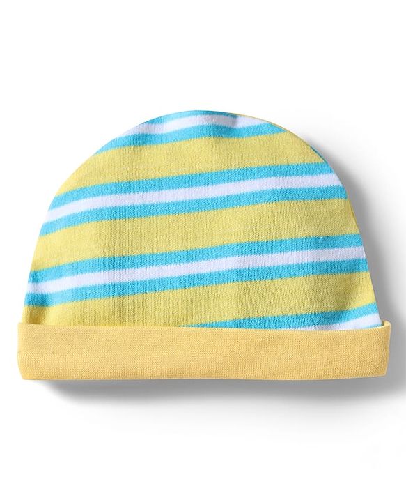 Babyhug 100% Cotton Interlock Knit Cap , Mittens & Booties with Stripes Olive Green - Diameter 16 cm