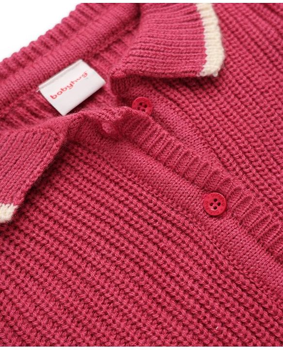 Babyhug Knit Full Sleeves Front Open Solid Sweaters - Pink