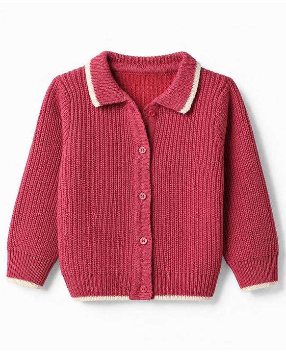 Babyhug Knit Full Sleeves Front Open Solid Sweaters - Pink
