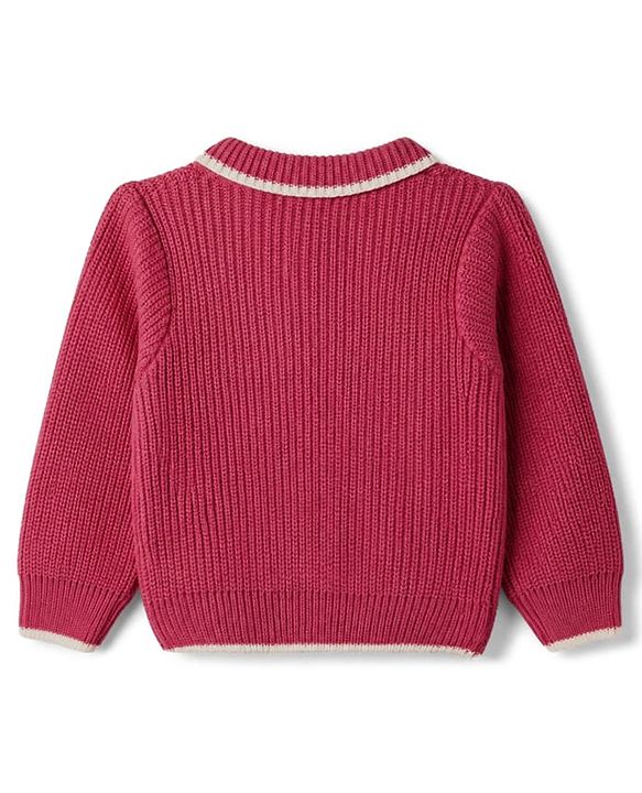 Babyhug Knit Full Sleeves Front Open Solid Sweaters - Pink
