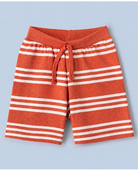 Babyhug 100% Cotton Single Jersey Knit Mid Thigh Shorts with Vehicles & Striped Print in Red Green & White Pack of 3