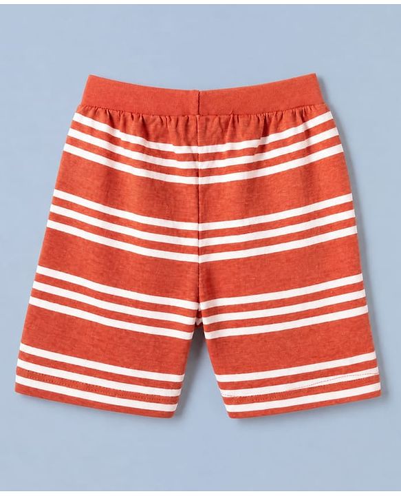 Babyhug 100% Cotton Single Jersey Knit Mid Thigh Shorts with Vehicles & Striped Print in Red Green & White Pack of 3